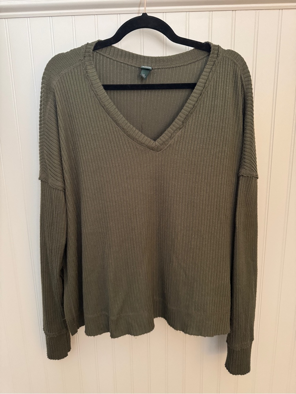 wild fable Olive Ribbed V-Neck Pullover Sweater